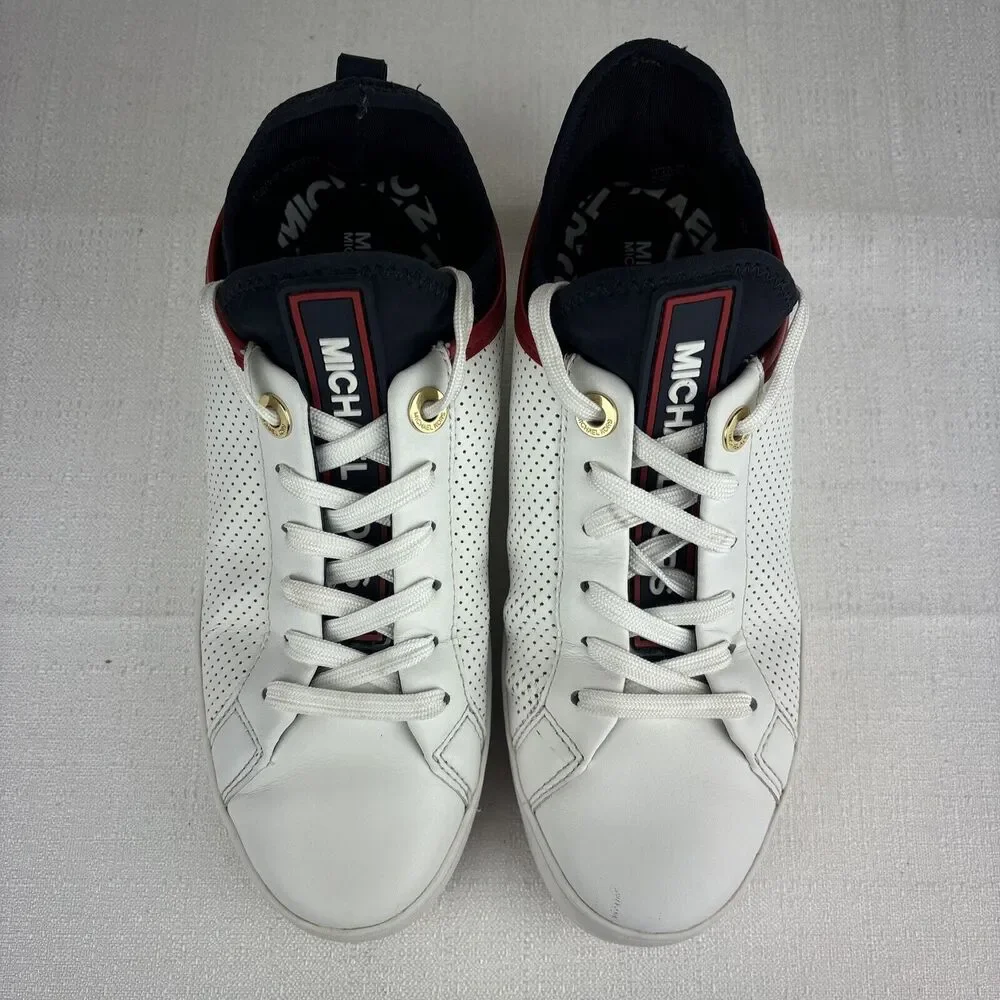 Michael Kors Poppy Platform Sneakers Womens 8 White Leather Perforated Excellent